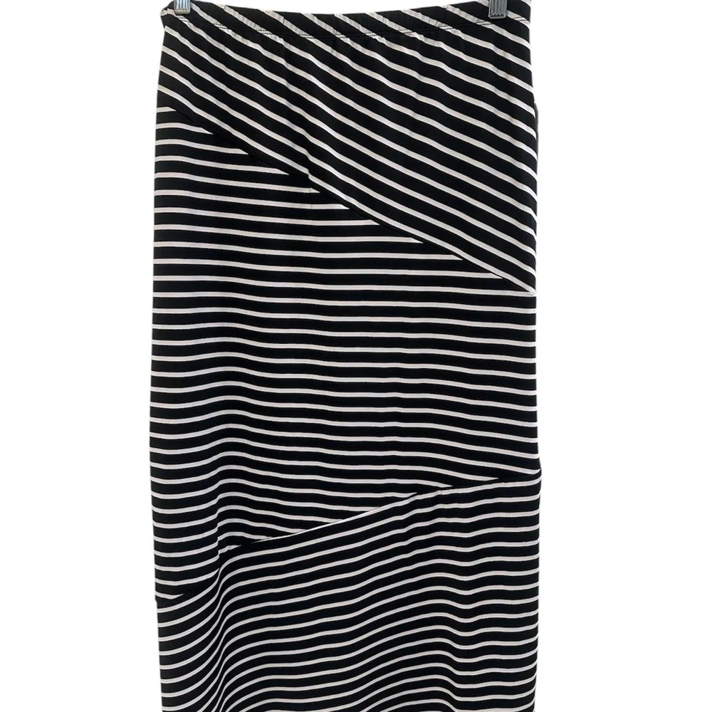 NY Collection Black & White Striped Midi Skirt - Size Petite Large NWT